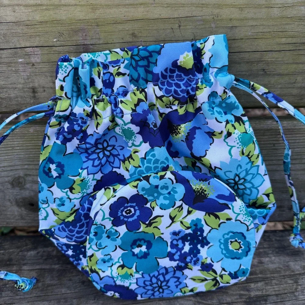 Vera Bradley Ditty Bag Drawstring‎ Pouch Blueberry Blooms Blue Floral Cosmetic